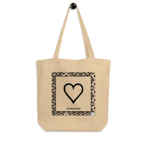 100% cotton Eco Tote Bag, featuring the Adinkra symbol for good will
