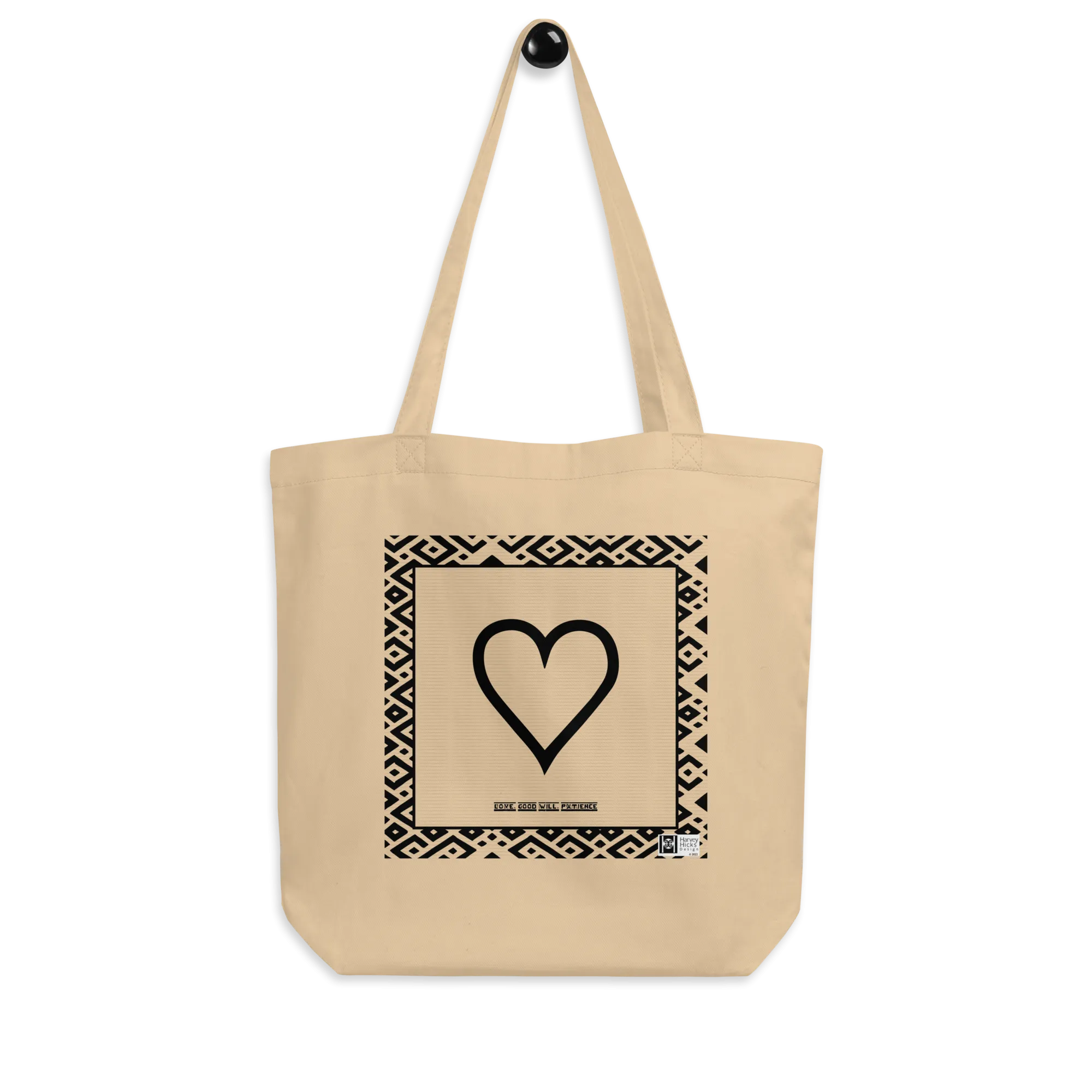 100% cotton Eco Tote Bag, featuring the Adinkra symbol for good will