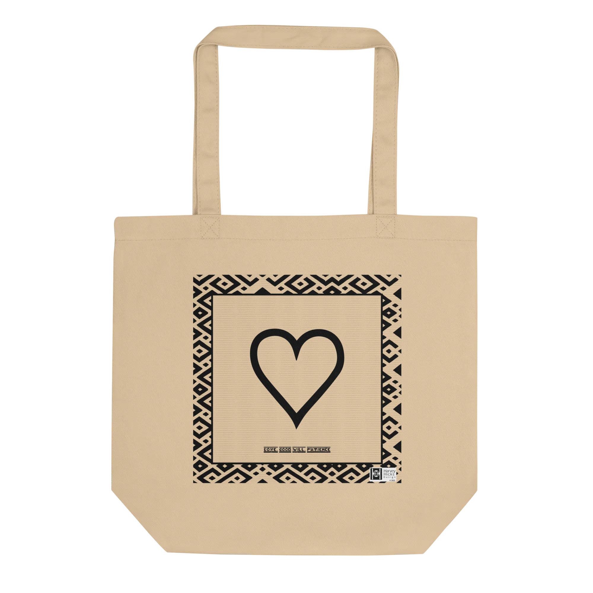 100% cotton Eco Tote Bag, featuring the Adinkra symbol for good will