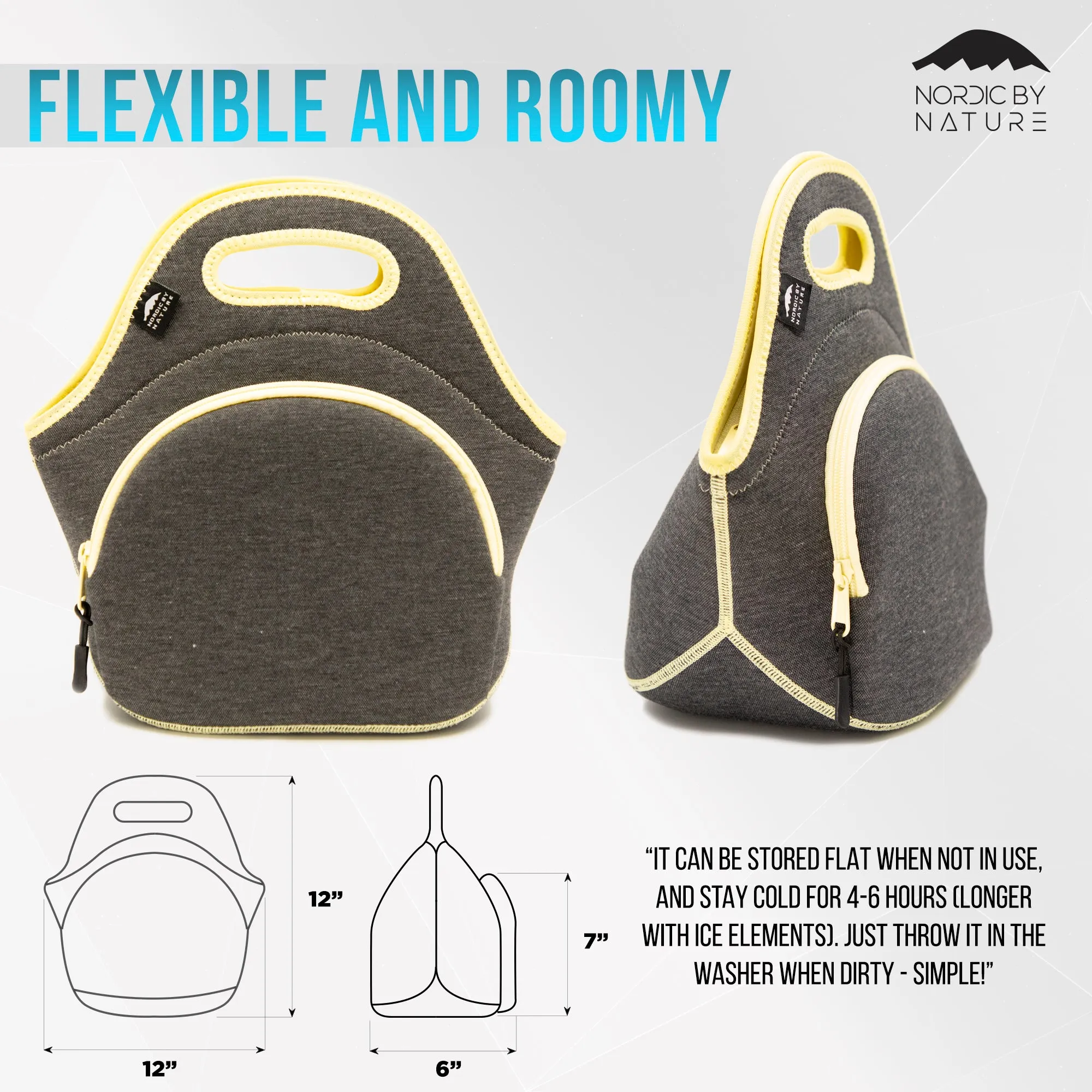 12" Cotton Lunch Bag Grey/Yellow