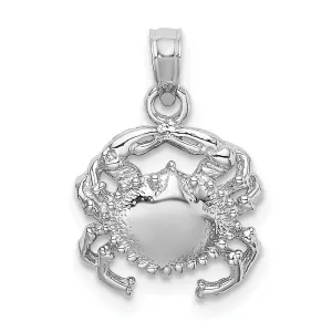 14k White Gold Solid Polished Finish Open-Backed Soild Crab Charm Pendant