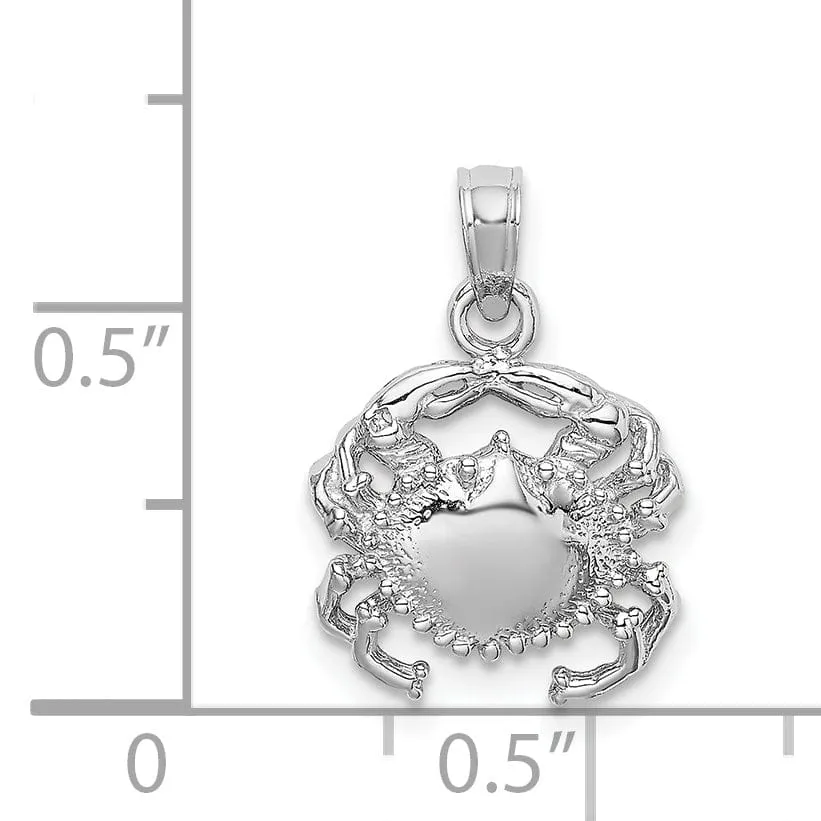 14k White Gold Solid Polished Finish Open-Backed Soild Crab Charm Pendant
