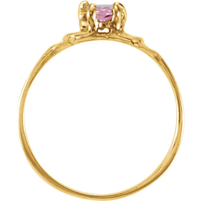 14k Yellow Gold Pink Heart Cubic Zirconia Youth Ring Size 3