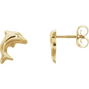 14k Yellow Gold Youth Dolphin Earrings