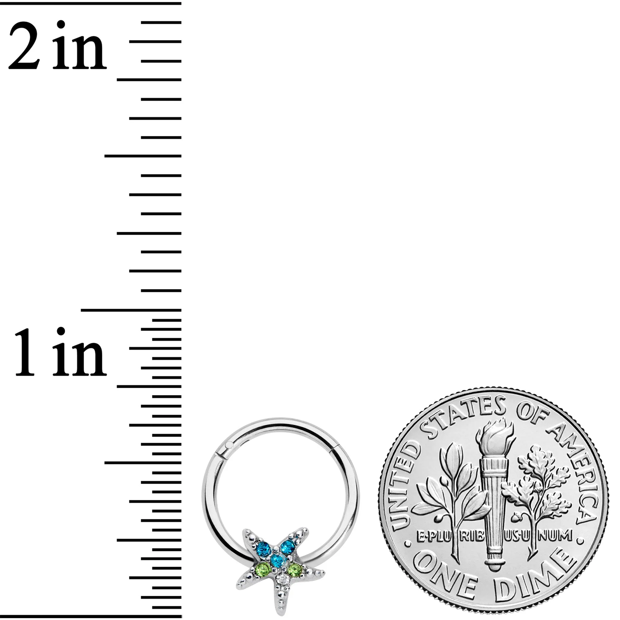16 Gauge 3/8 Blue Green Gem Glam Starfish Hinged Segment Ring