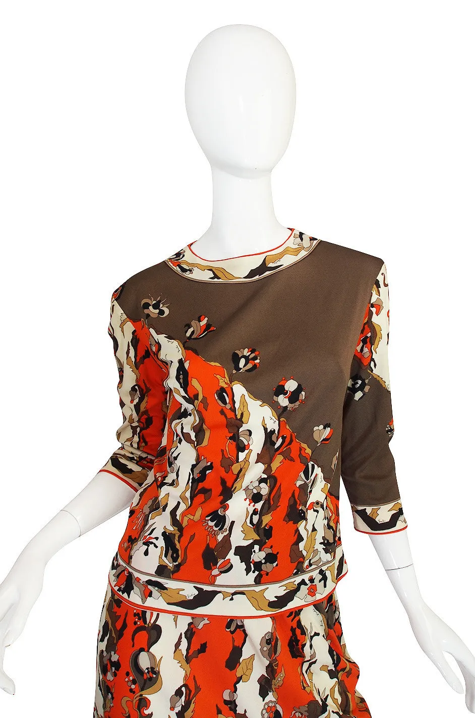 1960s Coral Print Silk Jersey Pucci Skirt & Top Set