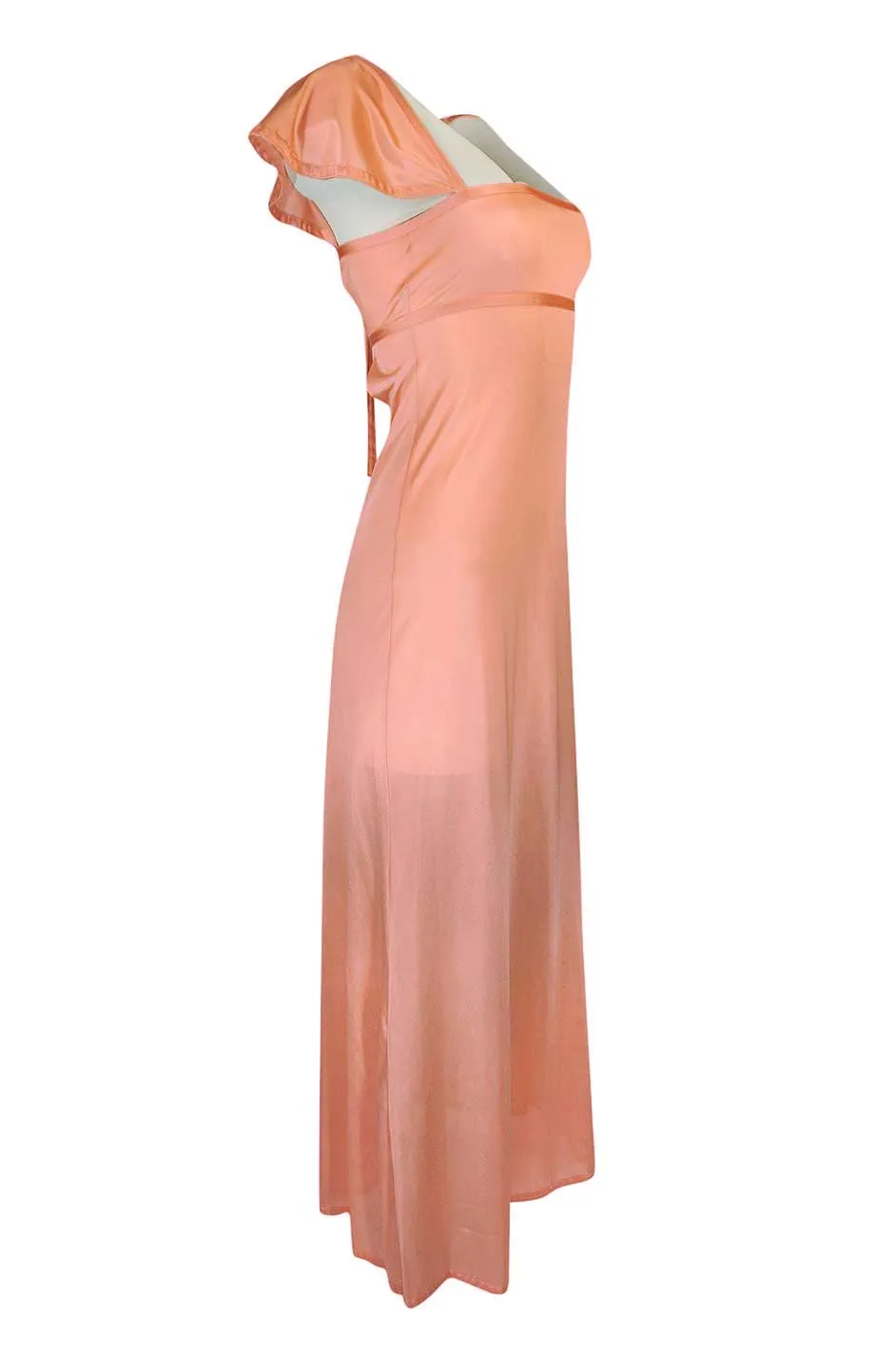 1970s John Kloss Pale Peach Nylon Open Tie Back Dress