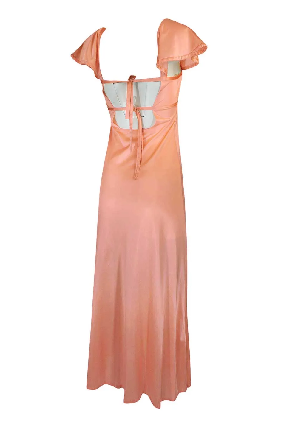 1970s John Kloss Pale Peach Nylon Open Tie Back Dress