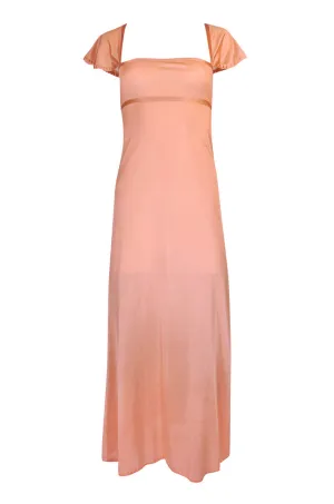 1970s John Kloss Pale Peach Nylon Open Tie Back Dress