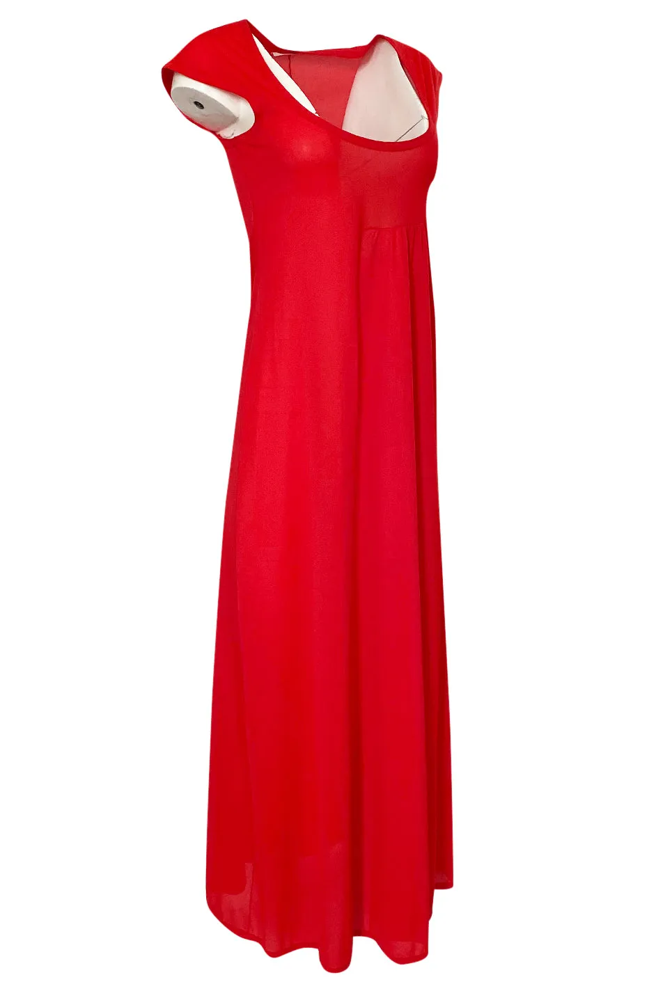 1970s John Kloss Red Nylon Jersey Asymmetrical Lingerie Dress