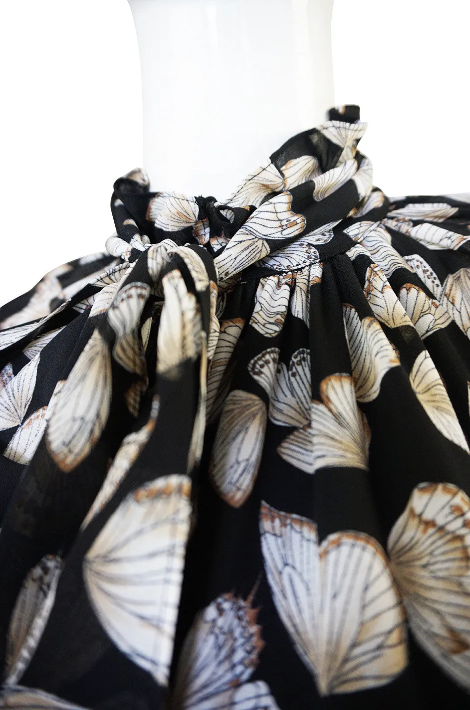 1970s Silk Butterfly Print Hanae Mori Caftan Dress