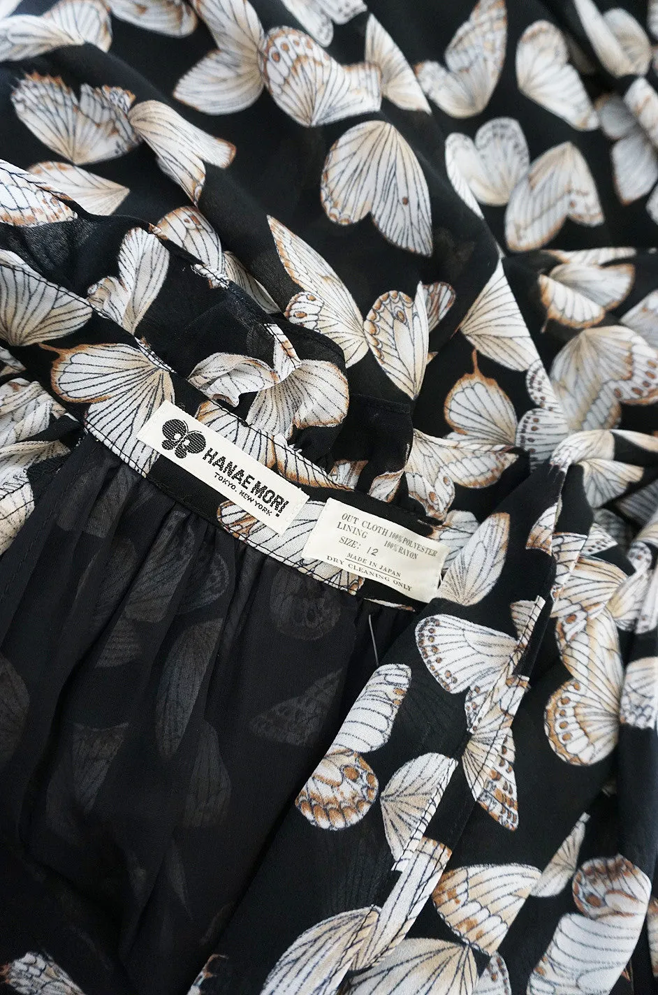 1970s Silk Butterfly Print Hanae Mori Caftan Dress