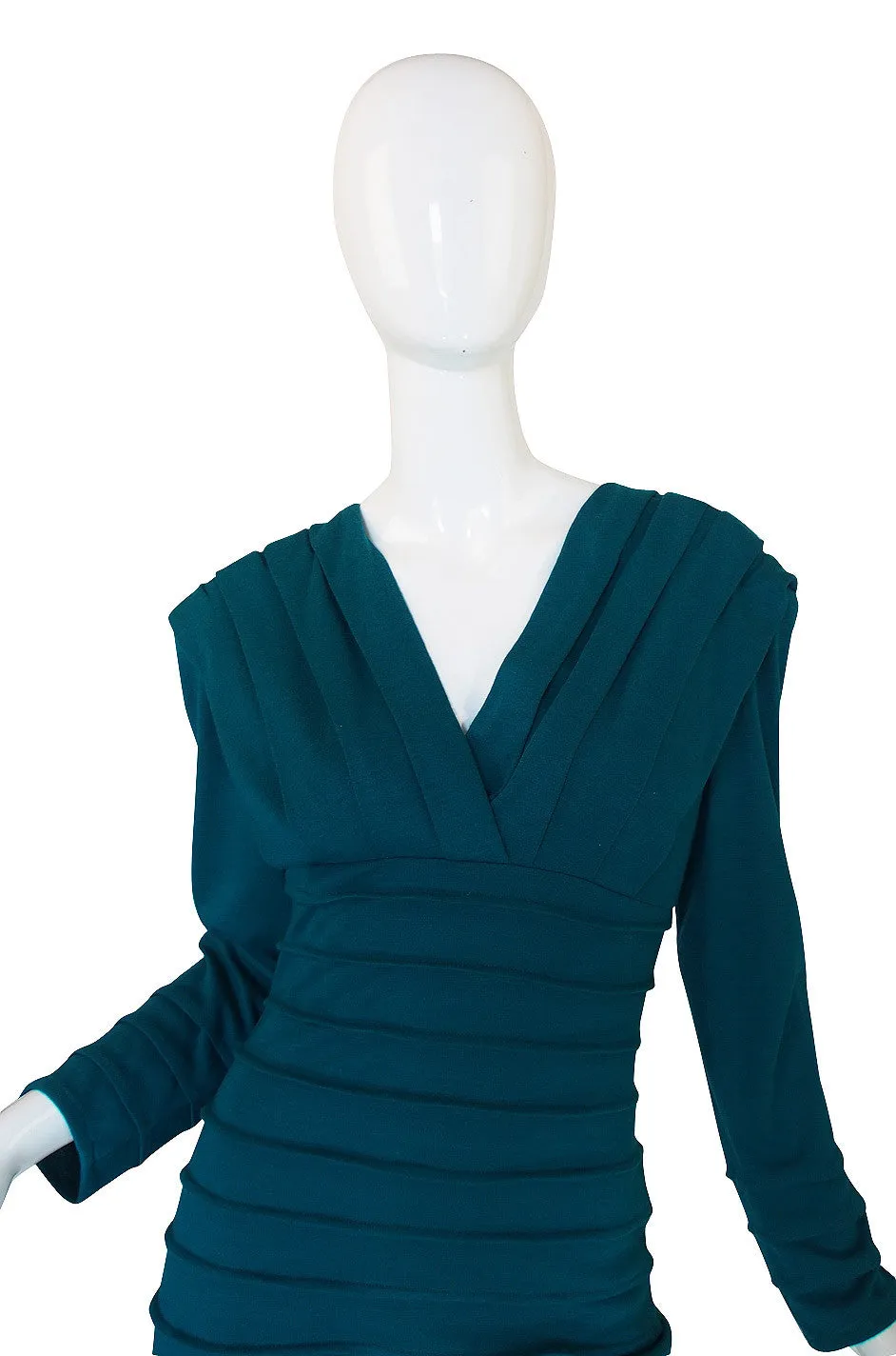 1980s Teal Zandra Rhodes Ribbed Fitted Dress