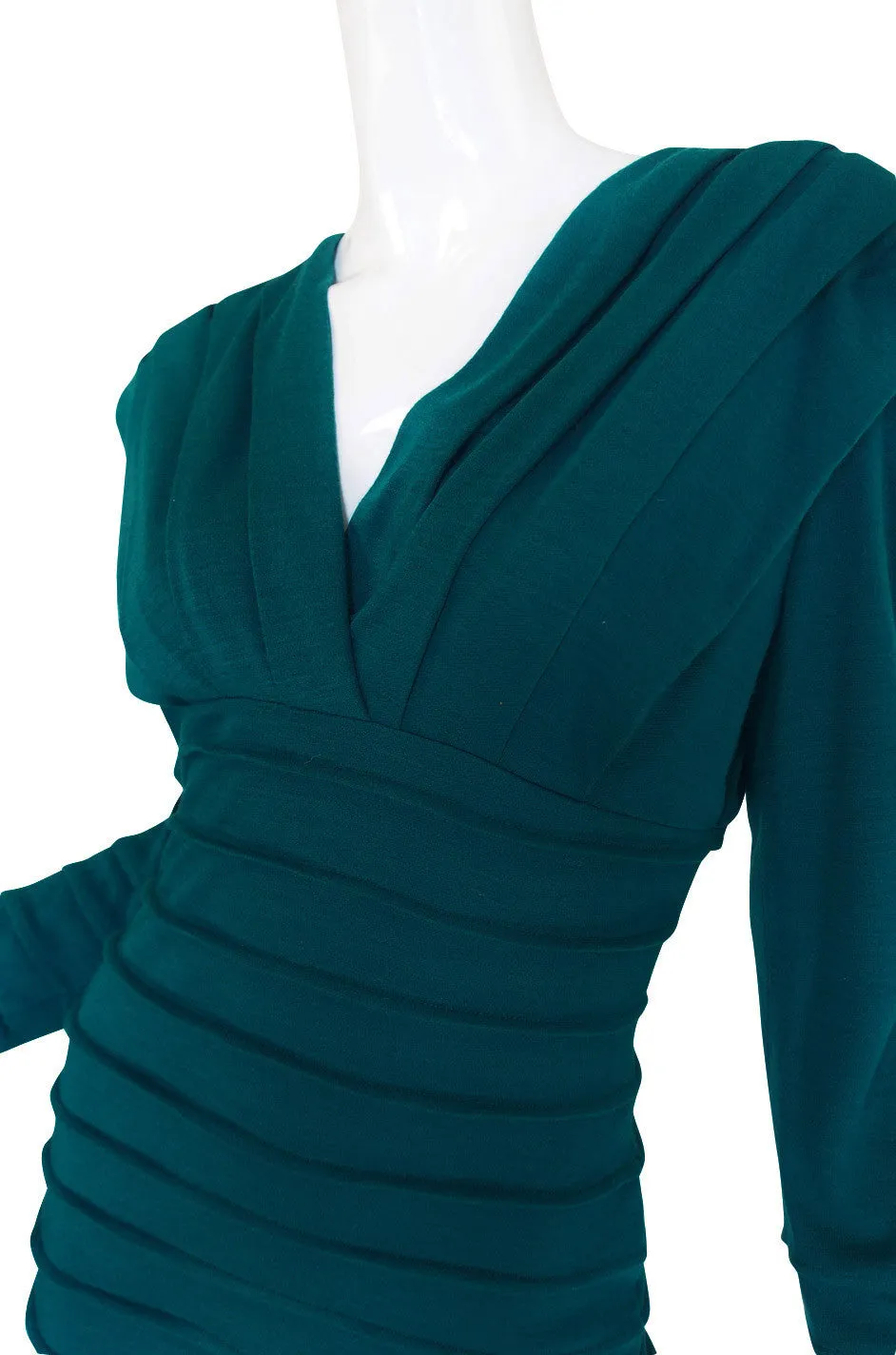 1980s Teal Zandra Rhodes Ribbed Fitted Dress