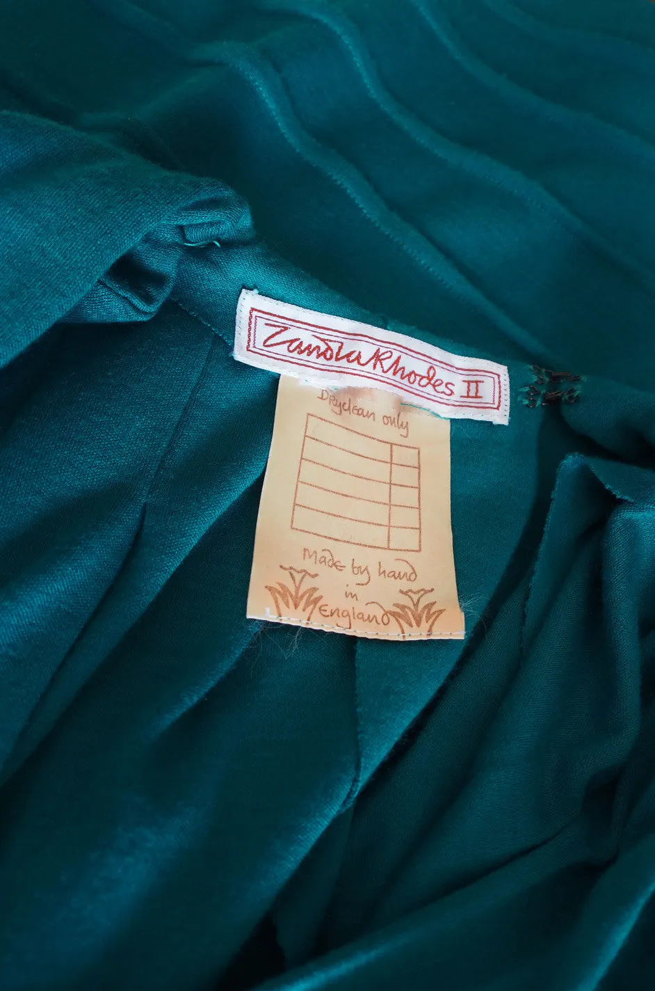 1980s Teal Zandra Rhodes Ribbed Fitted Dress