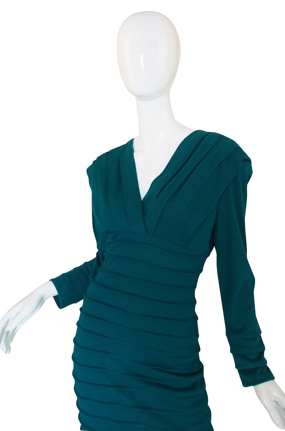 1980s Teal Zandra Rhodes Ribbed Fitted Dress