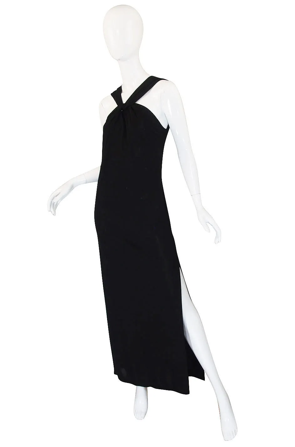 1990s Miss V Valentino Black Halter Gown