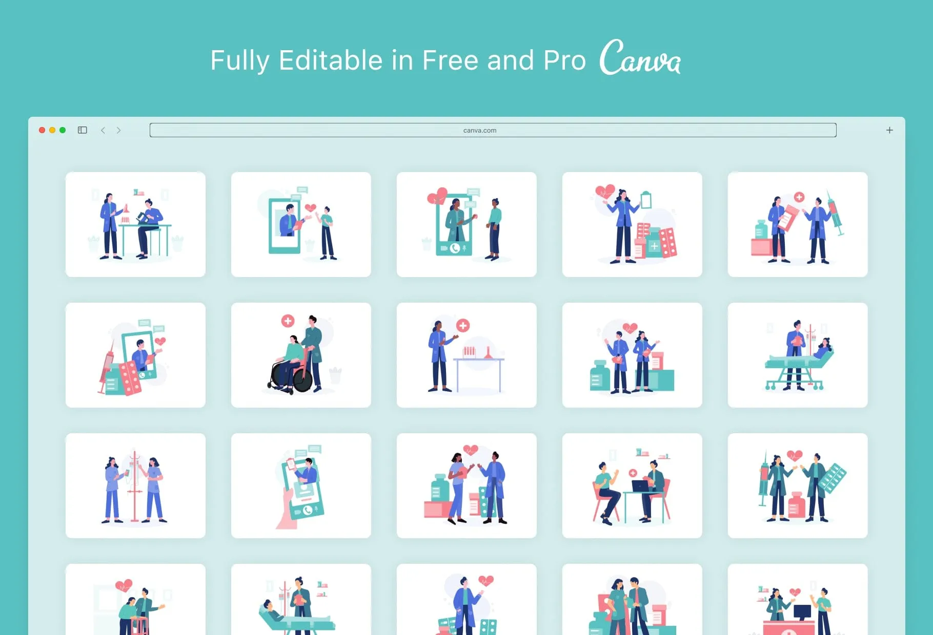 20 Unique Medical Scene Illustrations Fully Editable in Canva