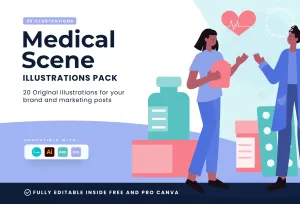 20 Unique Medical Scene Illustrations Fully Editable in Canva