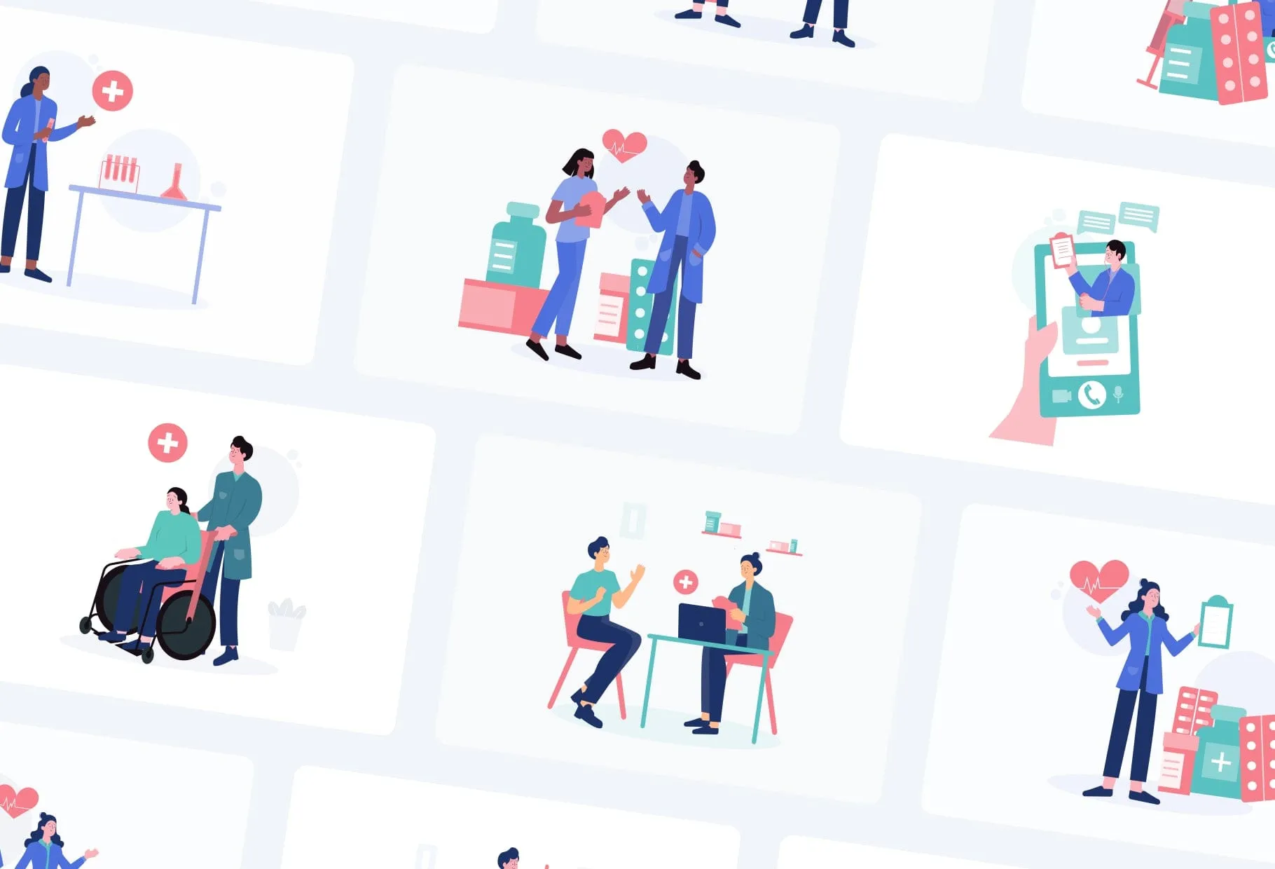 20 Unique Medical Scene Illustrations Fully Editable in Canva