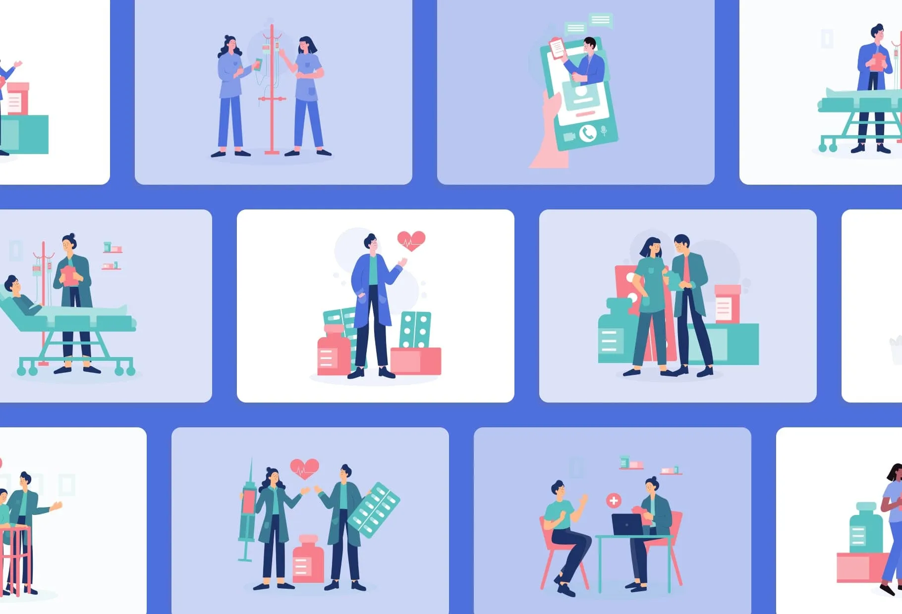 20 Unique Medical Scene Illustrations Fully Editable in Canva