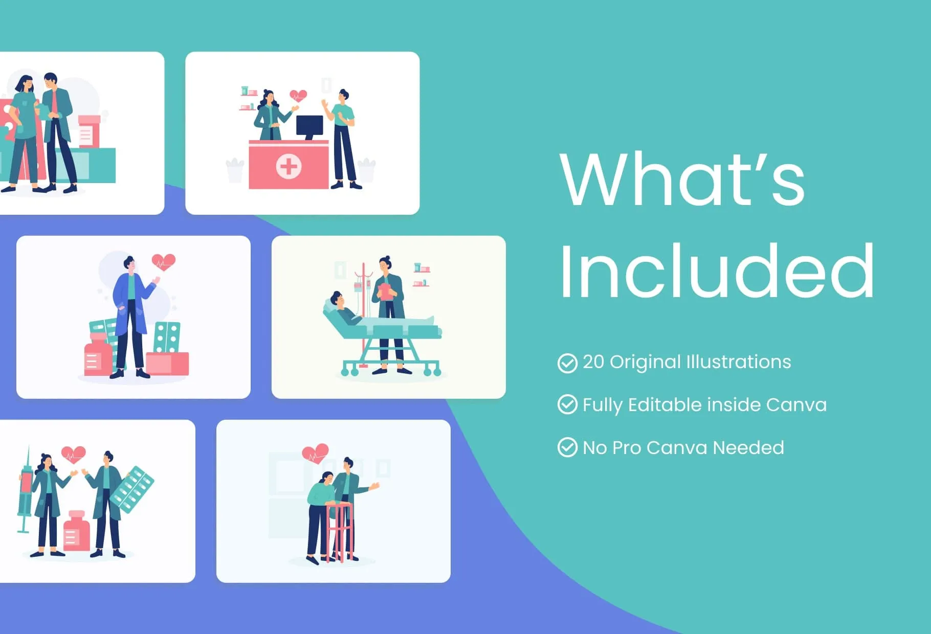 20 Unique Medical Scene Illustrations Fully Editable in Canva