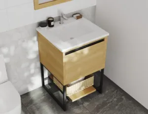 313SMR24COMW  24" White Oak Cabinet   Matte White Countertop