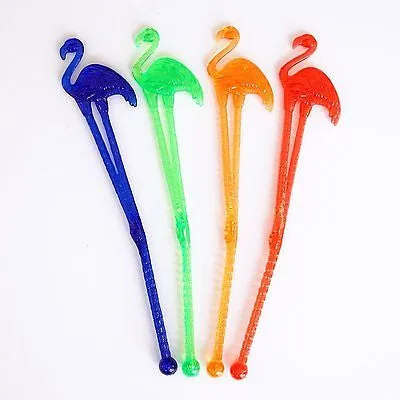 8 Flamingo Tropical Cocktail Drink Stir Stirrers Beach Theme Party Decor