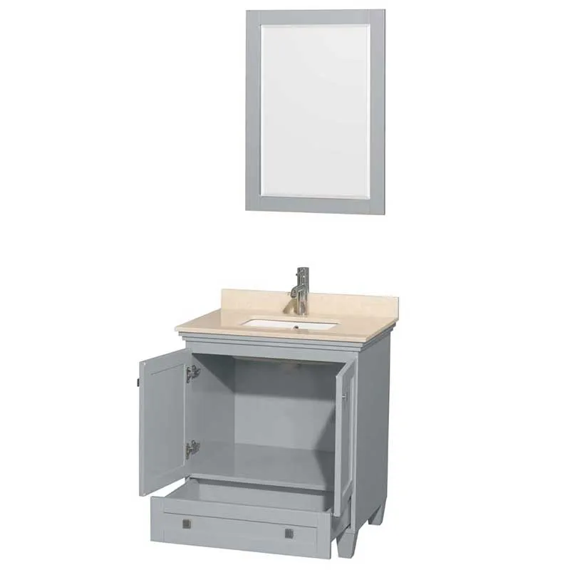 Acclaim 30" Single Bathroom Vanity in Oyster Gray, Ivory Marble Countertop, Undermount Square Sink and 24" Mirror
