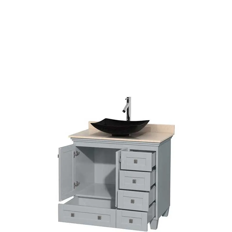 Acclaim 36" Single Bathroom Vanity in Oyster Gray, Ivory Marble Countertop, Arista Black Granite Sink and No Mirror
