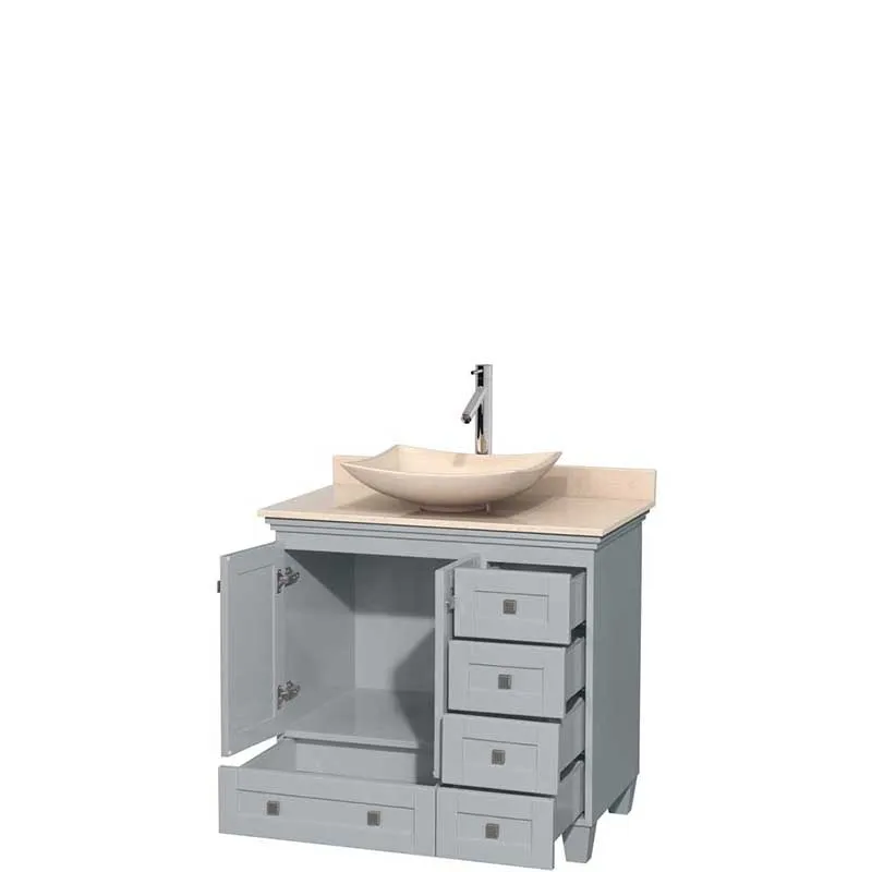 Acclaim 36" Single Bathroom Vanity in Oyster Gray, Ivory Marble Countertop, Arista Ivory Marble Sink and No Mirror