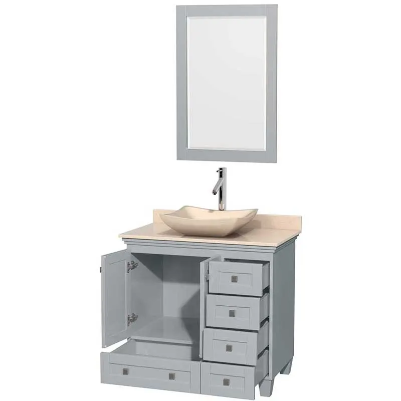 Acclaim 36" Single Bathroom Vanity in Oyster Gray, Ivory Marble Countertop, Avalon Ivory Marble Sink and 24" Mirror