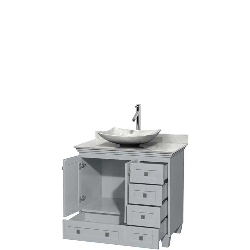 Acclaim 36" Single Bathroom Vanity in Oyster Gray, White Carrera Marble Countertop, Arista White Carrera Marble Sink and No Mirror