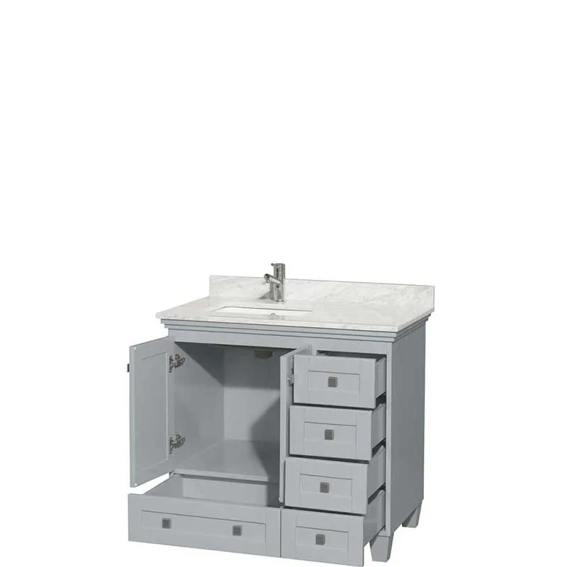 Acclaim 36" Single Bathroom Vanity in Oyster Gray, White Carrera Marble Countertop, Undermount Square Sink and No Mirror