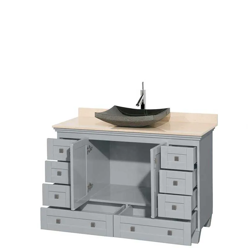 Acclaim 48" Single Bathroom Vanity in Oyster Gray, Ivory Marble Countertop, Altair Black Granite Sink and No Mirror