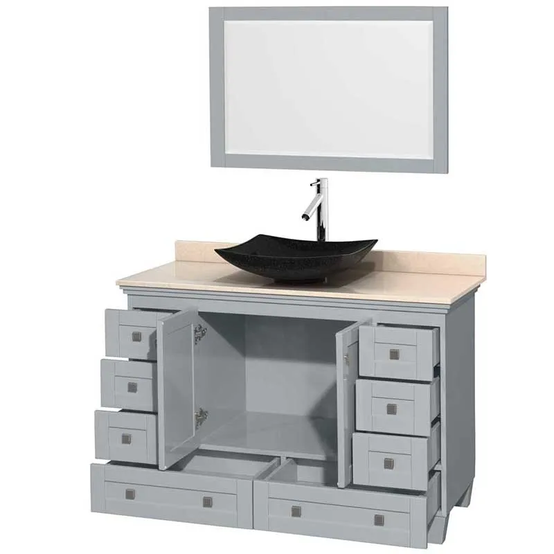 Acclaim 48" Single Bathroom Vanity in Oyster Gray, Ivory Marble Countertop, Arista Black Granite Sink and 24" Mirror