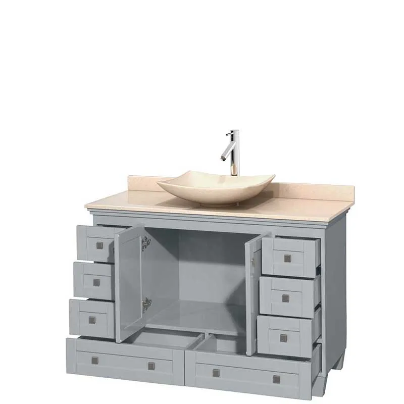 Acclaim 48" Single Bathroom Vanity in Oyster Gray, Ivory Marble Countertop, Arista Ivory Marble Sink and No Mirror