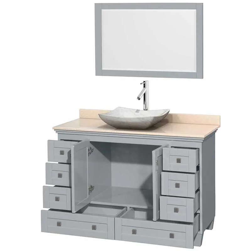 Acclaim 48" Single Bathroom Vanity in Oyster Gray, Ivory Marble Countertop, Avalon White Carrera Marble Sink and 24" Mirror
