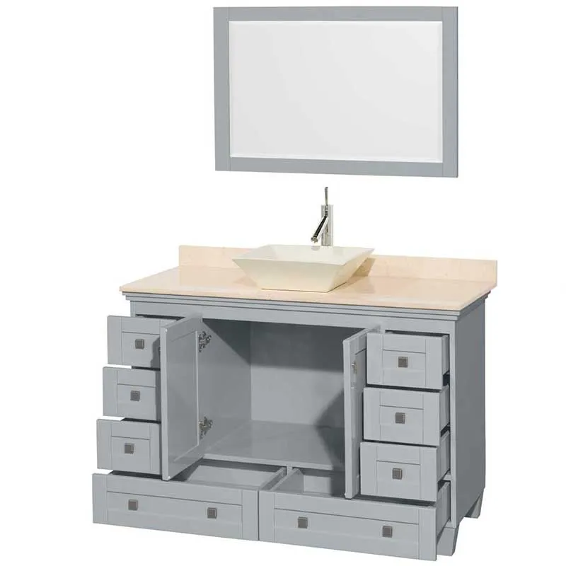 Acclaim 48" Single Bathroom Vanity in Oyster Gray, Ivory Marble Countertop, Pyra Bone Porcelain Sink and 24" Mirror