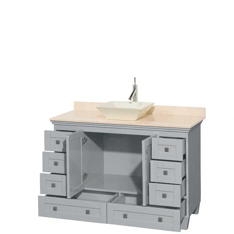 Acclaim 48" Single Bathroom Vanity in Oyster Gray, Ivory Marble Countertop, Pyra Bone Porcelain Sink and No Mirror