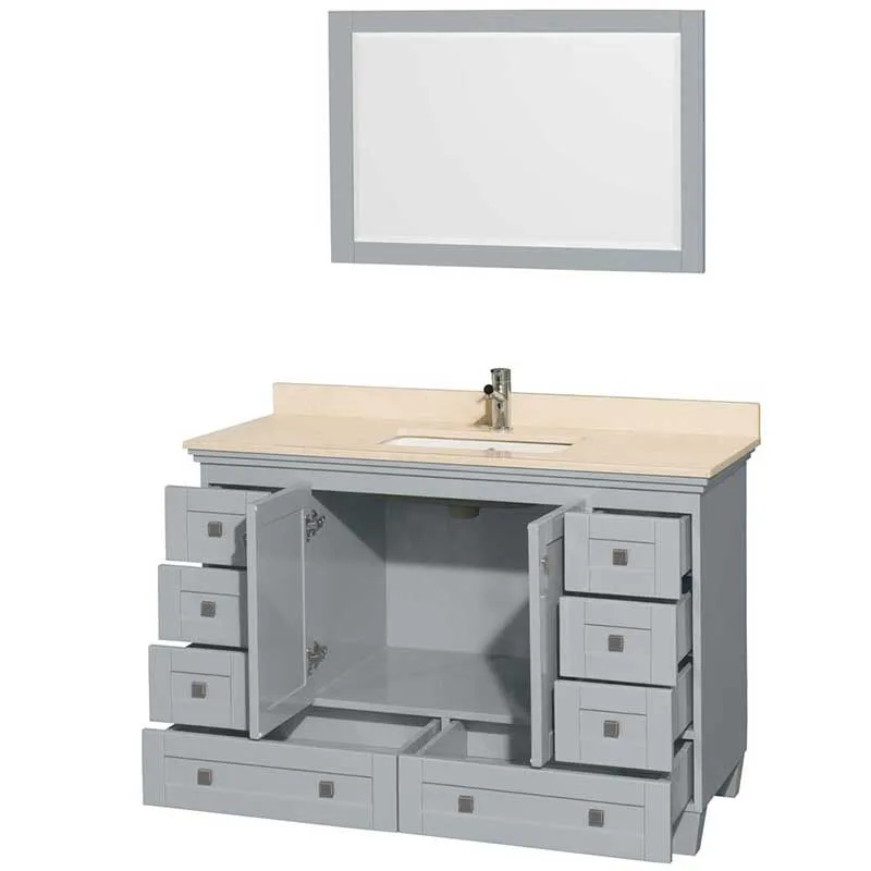 Acclaim 48" Single Bathroom Vanity in Oyster Gray, Ivory Marble Countertop, Undermount Square Sink and 24" Mirror