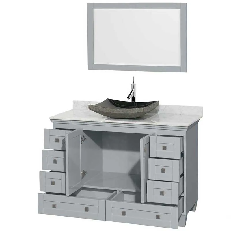 Acclaim 48" Single Bathroom Vanity in Oyster Gray, White Carrera Marble Countertop, Altair Black Granite Sink and 24" Mirror