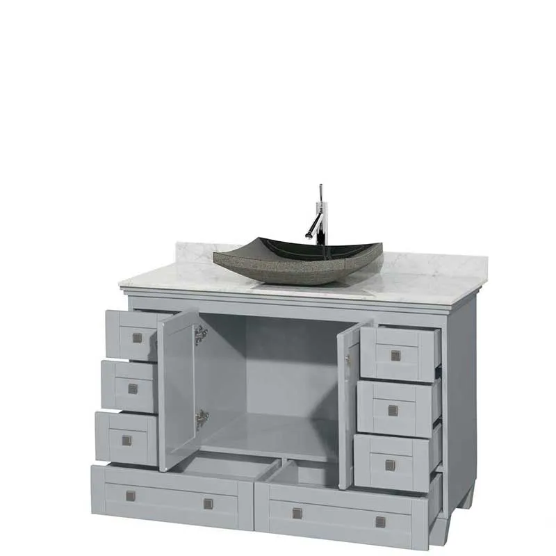 Acclaim 48" Single Bathroom Vanity in Oyster Gray, White Carrera Marble Countertop, Altair Black Granite Sink and No Mirror