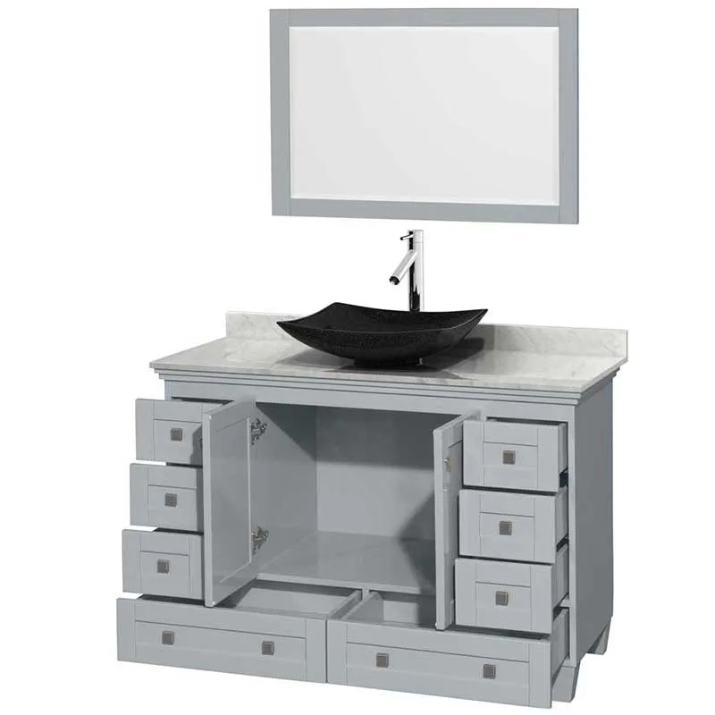 Acclaim 48" Single Bathroom Vanity in Oyster Gray, White Carrera Marble Countertop, Arista Black Granite Sink and 24" Mirror