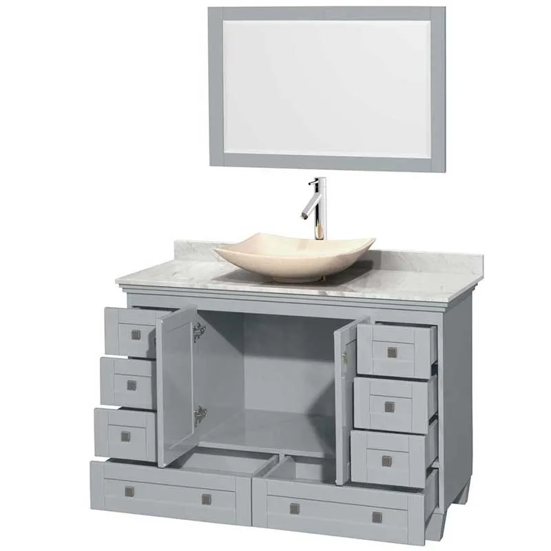 Acclaim 48" Single Bathroom Vanity in Oyster Gray, White Carrera Marble Countertop, Arista Ivory Marble Sink and 24" Mirror