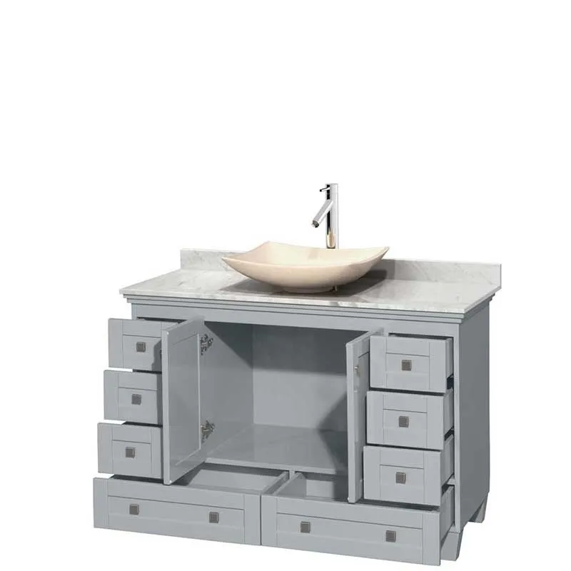 Acclaim 48" Single Bathroom Vanity in Oyster Gray, White Carrera Marble Countertop, Arista Ivory Marble Sink and No Mirror
