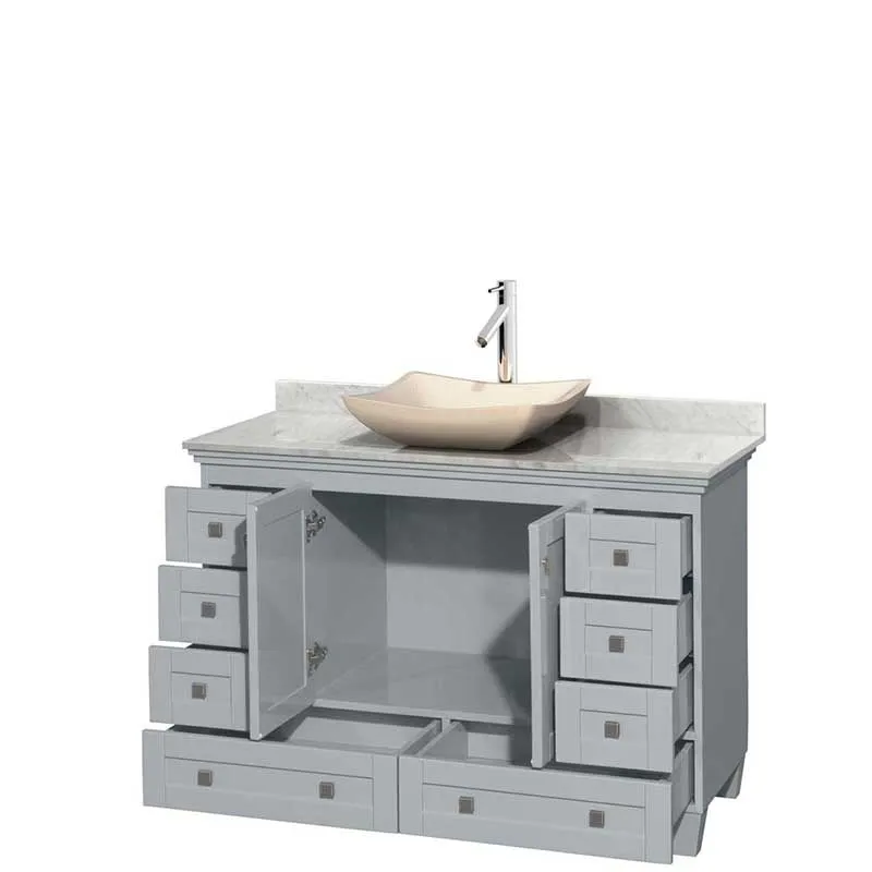 Acclaim 48" Single Bathroom Vanity in Oyster Gray, White Carrera Marble Countertop, Avalon Ivory Marble Sink and No Mirror