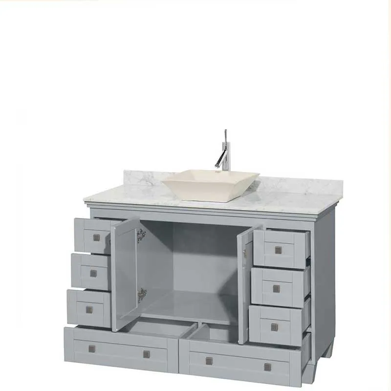 Acclaim 48" Single Bathroom Vanity in Oyster Gray, White Carrera Marble Countertop, Pyra Bone Porcelain Sink and No Mirror