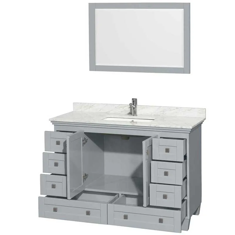 Acclaim 48" Single Bathroom Vanity in Oyster Gray, White Carrera Marble Countertop, Undermount Square Sink and 24" Mirror