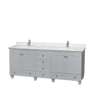 Acclaim 80" Double Bathroom Vanity in Oyster Gray, White Carrera Marble Countertop, Undermount Square Sinks and No Mirrors